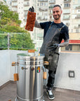barril asador de 38 libras en uso