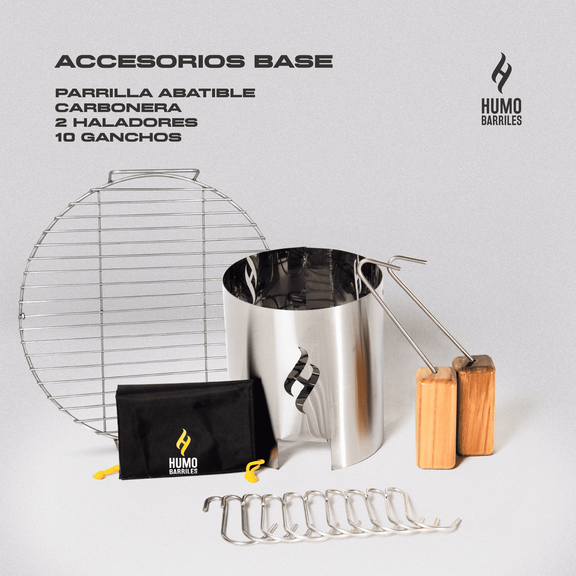 ACCESORIOS BASE
Carbonera
2 Haladores 
Parrilla abatible
10 ganchos