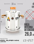 BARRIL SUPER MINI
8L
Alto 45cm 
Ancho 30cm
Área de cocción interna 41cm