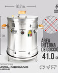 HUMO BARRIL MEDIANO
28L
Alto 74,7cm 
Ancho 60,2cm
Área de cocción interna 41cm